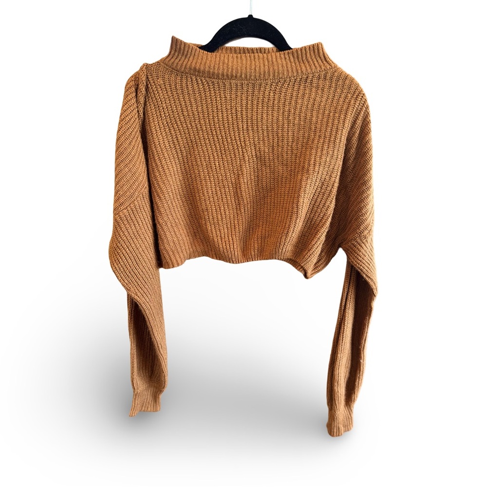 SHEIN Tan Cowl neckCropped Sweater